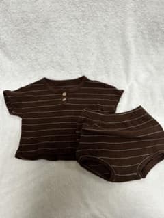 PETIT KID ブラウンストライプTシャツ・ショーツセットのサムネイル