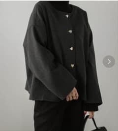 ハートボタン ノーカラージャケット ダークグレーのサムネイル