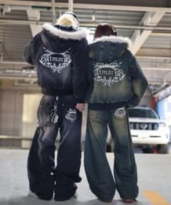 ワイドシルエット デニムパンツ ブラックのサムネイル