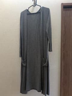 ロング丈 カーディガン グレー 長袖 ポケット付き薄手のサムネイル