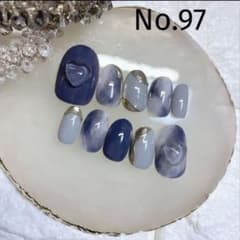 ネイルチップ　No.97 クリアハート　ニュアンス　ミラーネイル　ダークブルーのサムネイル