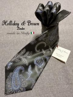 新品】Holliday & Brown／ジャガードタイ／ペイズリー／グリーン