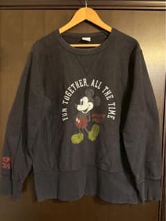 ミッキーマウス ダメージ加工 スウェット トレーナー　サイズL