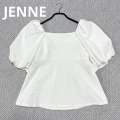 極美品 ジェンヌ オフショルパフギャザーブラウス 洗える ホワイト L