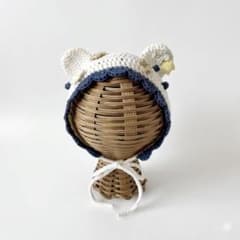 くま耳　ベビーボンネット　星　七夕　ハンドメイド　かぎ編み　新生児のサムネイル