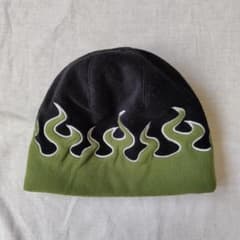 美品 エルエルビーン ファイヤーパターン ビーニー ニット帽 フリース グリーン