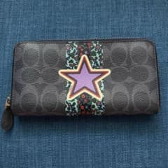 COACH 長財布　ネイビー　ウォレット　花　星　スター　フラワーのサムネイル