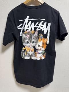 ち*け様 Stüssy 猫イラスト Tシャツ Mサイズ 黒のサムネイル