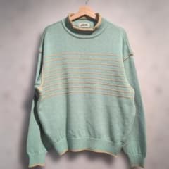 70s-80s JUN MEN ミントグリーン ストライプ ロールネックニット 