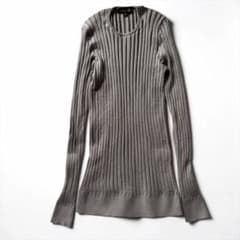 2回着用✨ドゥロワー 18G カシミヤシルクリブクルーネックニット Mグレージュ 極美 ドゥロワー 18G カシミヤシルク リブ クルーネック ニット
