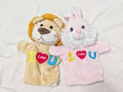 パペット ライオン うさぎ ぬいぐるみ 2体セットのサムネイル