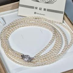 3連 ロング 淡水 ベビーパール ネックレス 保証書 高島屋 SILVER 