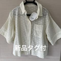 新品タグ付 コットンレース 半袖シャツ ブラウス ホワイト F