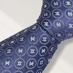 CELINE ネクタイ トリオンフ柄 紺 シルク100% 裏地刺繍入り 上品