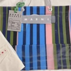MARNI   マルニフラワーカフェ  ストライプバッグ  ブルーミックスのサムネイル