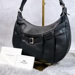 極美品 希少【ロンシャン】ワンショルダー ホーボー 三日月 レザー シボ革 黒 極美品 希少【ロンシャン】ワンショルダー ホーボー 三日月 レザー