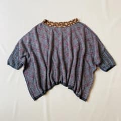 【美品】45R　ジャガードニット　馬比古　ロゴ刺繍　ワイド　ゆったり　ドレープ 美品】45R ジャガードニット 馬比古 ロゴ刺繍 ワイド ゆったり