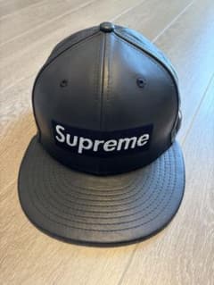 Supreme　New Era　キャップ　Box Logo　レザー　ネイビーのサムネイル