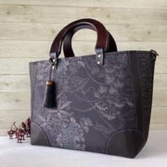 大島紬 本革 着物リメイク バッグ ハンドメイド 大きめ 和装バッグ