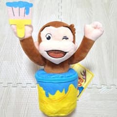 おさるのジョージ プレミアムバケツ小物入れ ペンキ ブルー ぬいぐるみ ウインク