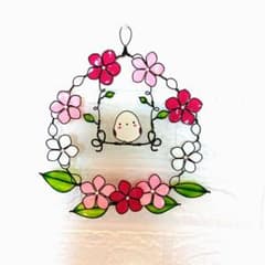 ☆sale✨シマエナガの日々草リース ワイヤークラフト ワイヤーアート