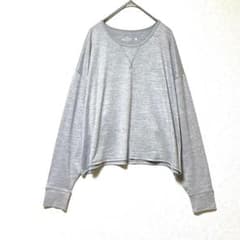 2502☆Hollister Long-Sleeve Summer Knit Cropped T-Shirt with Logo Embroidery, Size S, Gray