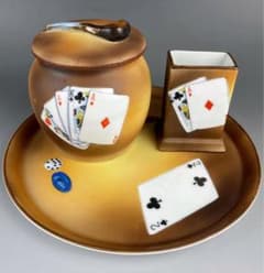 希少】オールドノリタケ トランプ紋 タバコ入れ マッチホルダー トレイ