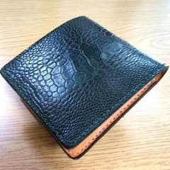 ハンドメイドのオーストレッグレザー 二つ折り財布 ダークグリーンのサムネイル