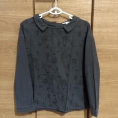 葉柄刺繍ダークグレー長袖ブラウス Mのサムネイル