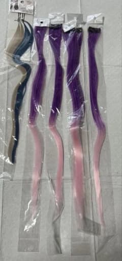 未使用 ヘアエクステ 6点セット 紫 ピンク ブルーのサムネイル