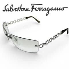 極美品 フェラガモ サングラス ガンチーニ 希少ロゴテンプル シルバー　1045 極美品 フェラガモ サングラス ガンチーニ 希少ロゴテンプル シルバー