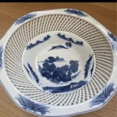 網目透かし菓子鉢 染付 陶磁器 和食器　琴峰のサムネイル