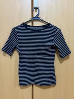 UNIQLO リブボーダー 半袖Tシャツ ブラック Mサイズのサムネイル