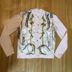HERMES シルク　スカーフ柄カーディガン 38号 ピンク【希少】 HERMES シルク スカーフ柄カーディガン 38号 ピンク【希少】 - メルカリ