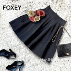 ◇FOXEY◇切替え バルーンフレアスカート 38 黒 膝丈 美品 1240E