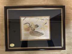 銅板彫刻 オシドリ 額装アート 純銀鍍金 夫婦鴨図 インテリア 芳光作