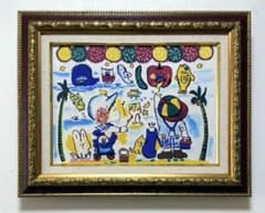 F4】水森亜土（お絵描き）肉筆品/表裏サイン有り/手描き/油絵/絵画