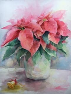 透明水彩画原画　クリスマス　聖夜　ポインセチア m54047761107_1.jpg?1697439830