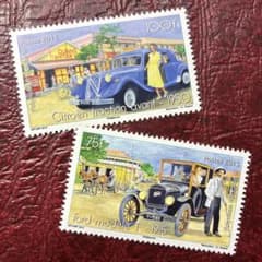 75249セール現品限 外国切手 仏領ポリネシア発行クラシックカー2種揃