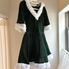 中古品コスプレ サンタ クリスマス 衣装 仮装 グリーン フード付きのサムネイル