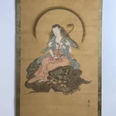 不明 骨董 絹本 在銘 文殊菩薩 菩薩図 掛軸 不明 骨董 絹本 在銘 文殊菩薩 菩薩図 掛軸 - メルカリ