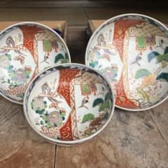 明治期 古伊万里 鉢 3セット 富貴長春 松 梅 菊 鶴 蝶 骨董品 工芸品