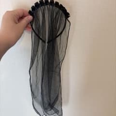 チュールつきカチューシャ　黒　ハロウィン　仮装のサムネイル