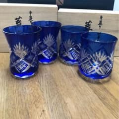 江戸切子　ペアグラス　2セット　コップ　藍かすり　切子　4コのサムネイル