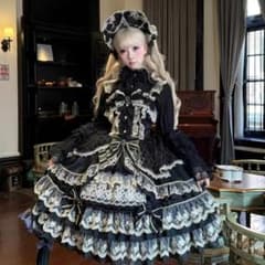 lolitaゴシックロリータ JSK 黒ゴールドレース重ねフリル ハイクオリティのサムネイル