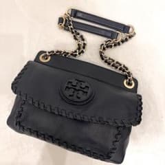 美品 トリーバーチ 2way ショルダーバッグ マリオン レザー ネイビー