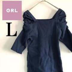 【Ｌ】GRL グレイル トップス 7分袖 ネイビー 紺 スクエア 可愛い 春夏のサムネイル