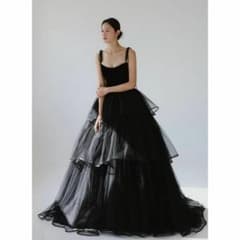 キャミソールティアードチュールドレスブラック/結婚式/前撮り/小物付きのサムネイル