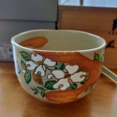 【真作】光琳水「花水木絵」抹茶碗★京焼 伝統工芸士 三代中村秋峰作　共箱・共布付 真作】光琳水「花水木絵」抹茶碗☆京焼 伝統工芸士 三代中村秋峰作 共