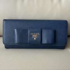 極美品 プラダ 長財布 サフィアーノ フィオッコ ブルー メタルロゴ